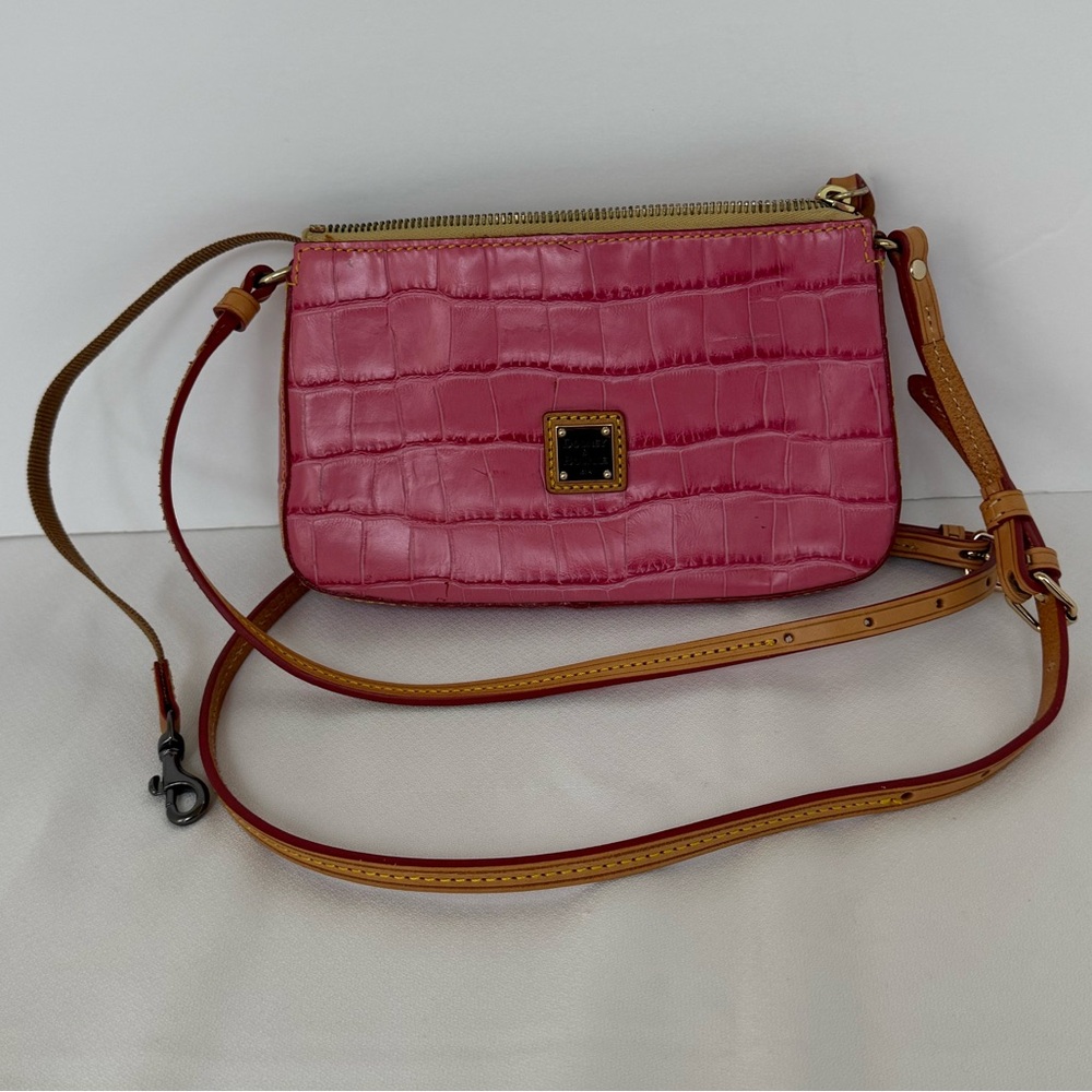 Dooney & Bourke Magenta Croc Embossed Leather Cross Bag